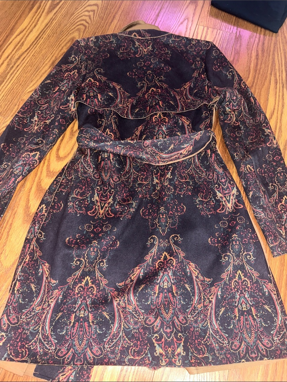 Anthropologie Solitaire Paisley Belted Trench Faux Suede Coat Women's Size S - Picture 4 of 6